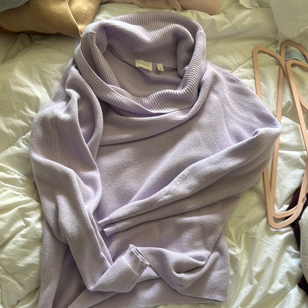 Cyrus Purple Cowl Neck Sweater Cozy Pullover